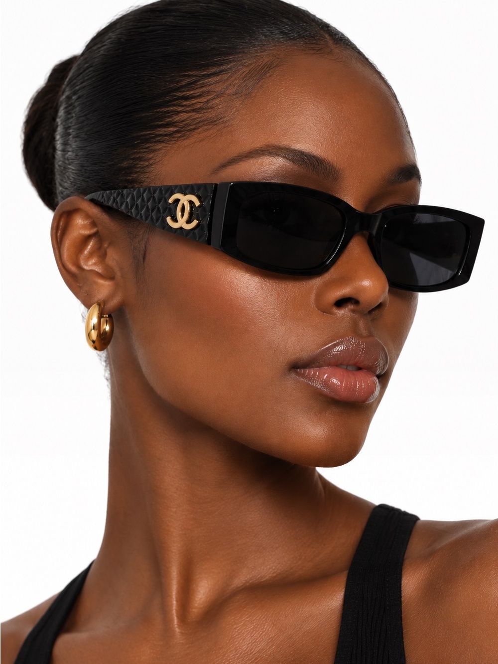 VINTAGE CHANEL CC Logo Black Oversized Square Sunglasses
